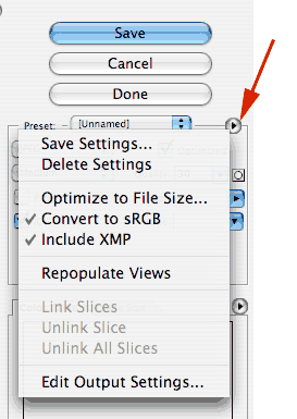 screen grab of Save For Web dialog